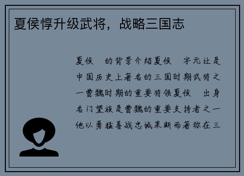 夏侯惇升级武将，战略三国志